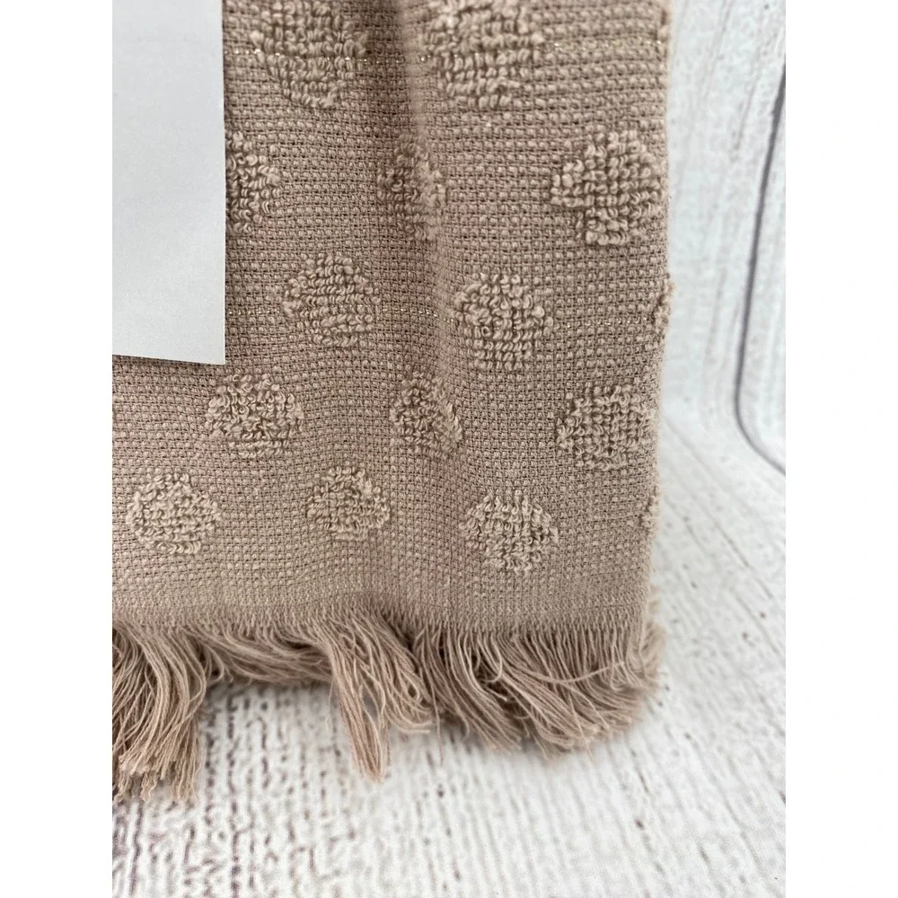 Kas Home Shower Curtain Brown Taupe Tufted Dot Fringed 100% Cotton Boho Natural